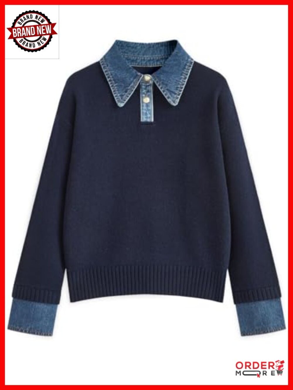 Oversized V-Neck Collared Button Pullover Sweater